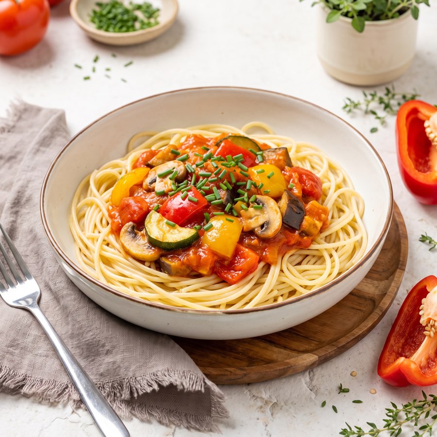 Ratatouille auf hellem Steintisch